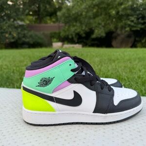 Jordan 1 Mid - Black, White, Green, Pink, Yellow